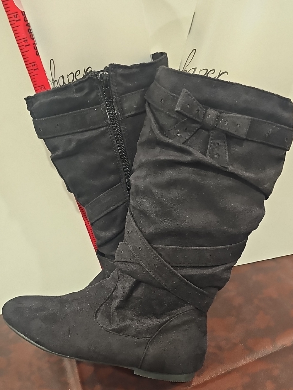 P Black Suede Calf Flat Soled Boots Bowes Sz 4 Alena